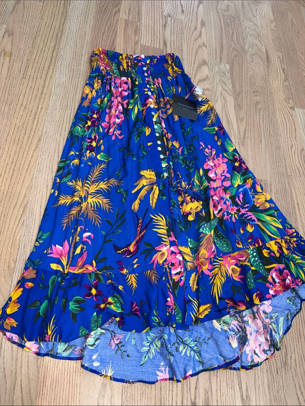 Cynthia Rowley Royal Blue Tropical High-Low Maxi Skirt